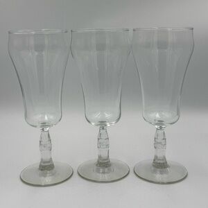 3 Clear “Coke” Pedestal Glasses Unique